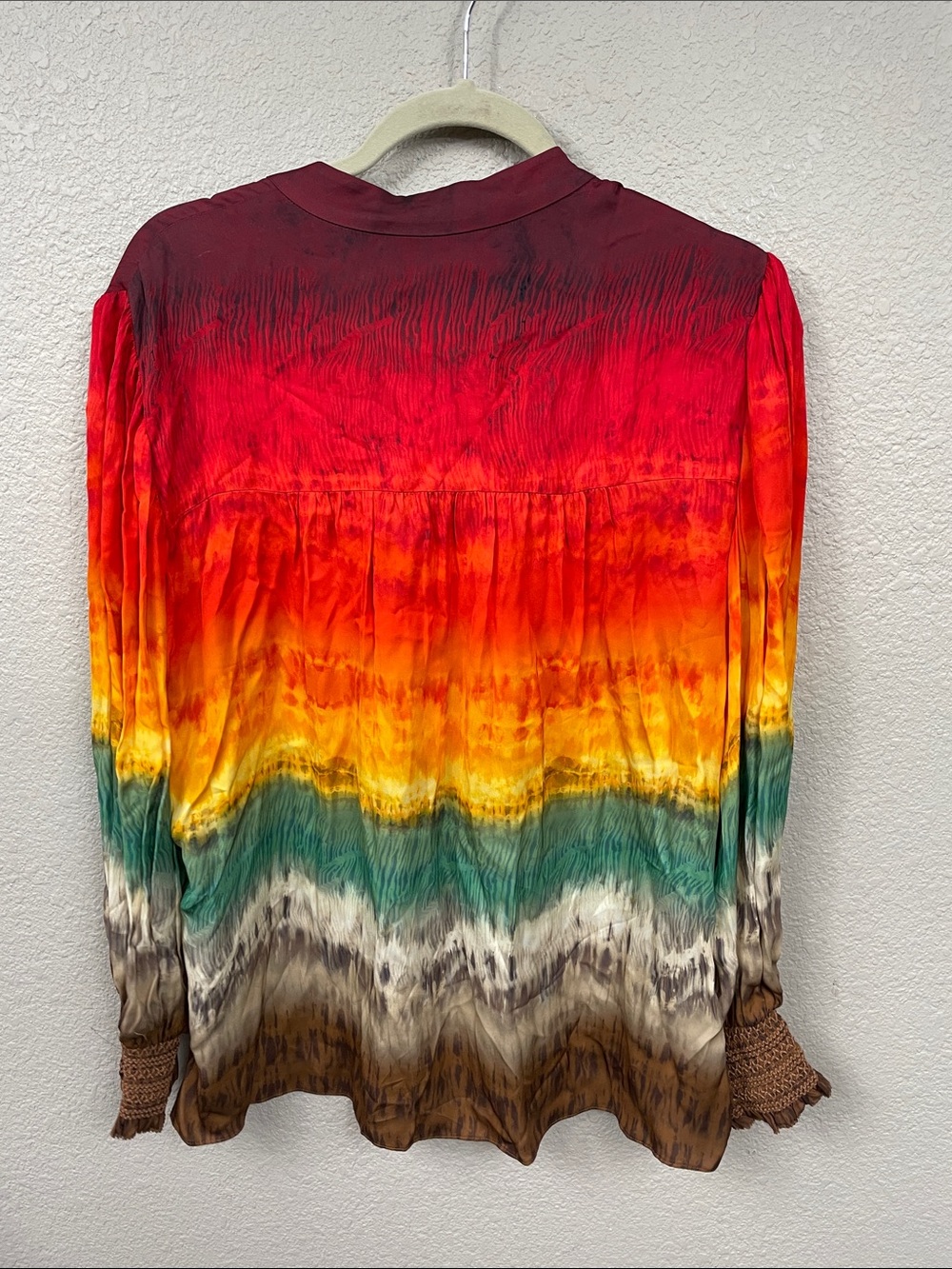 NWT Alice + Olivia Serena Rainbow Tie dye Peasant Top Blouson Boho Colorful Sz L - Picture 9 of 14